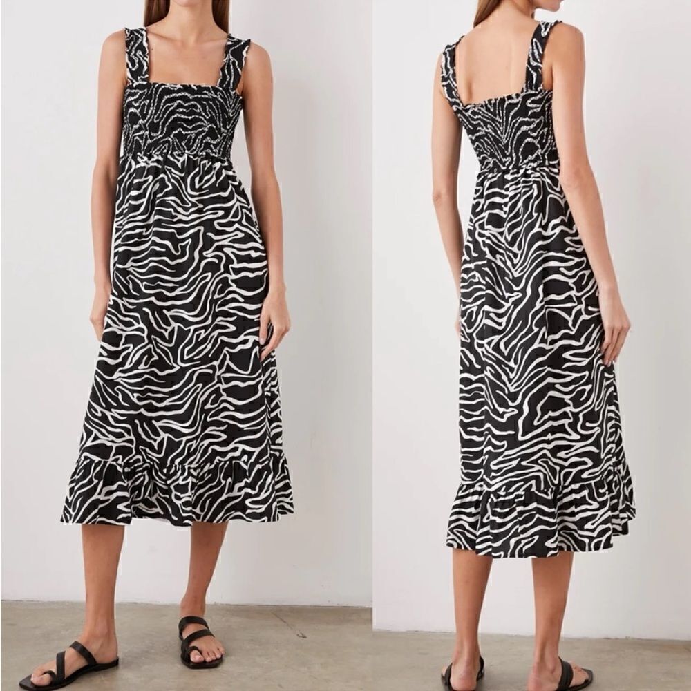 Rails Rumi Midi Smocked Dress Contour Lines Black & White Sz Medium NWT